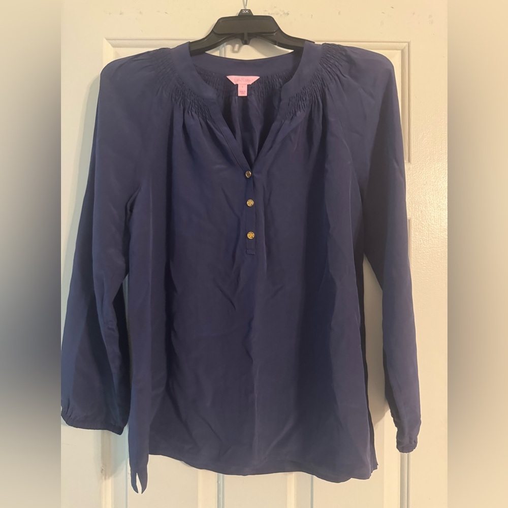 Lilly Pulitzer Navy Blouse with Gold Accents